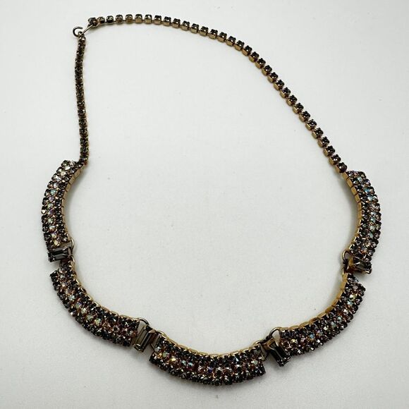 16" all gray pave and AB rhinestones and gold tone statement necklace! - Picture 16 of 17